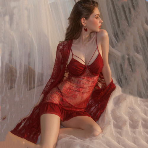 Sexy Backless Mesh Pajamas Deep V Suspender Nightdress Home Suit